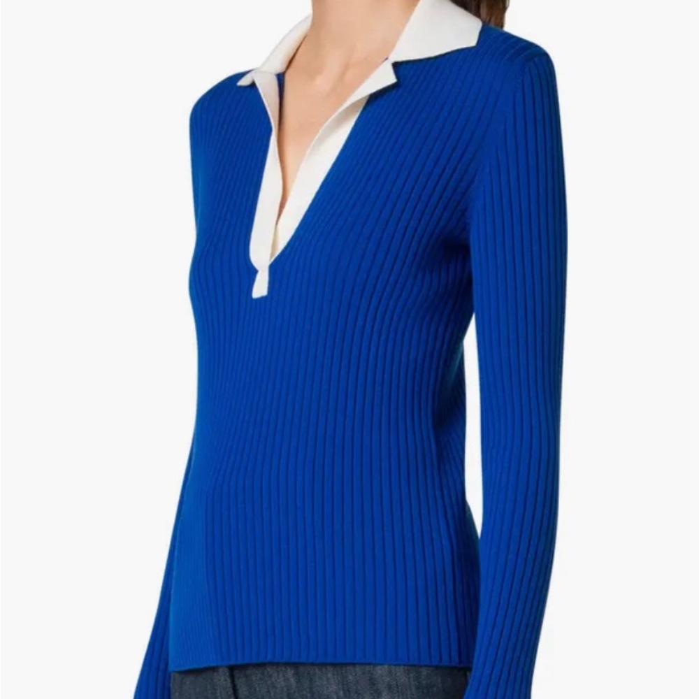 Akris Punto Colorblock Long Sleeve Virgin Merino Wool Rib Polo Sweater